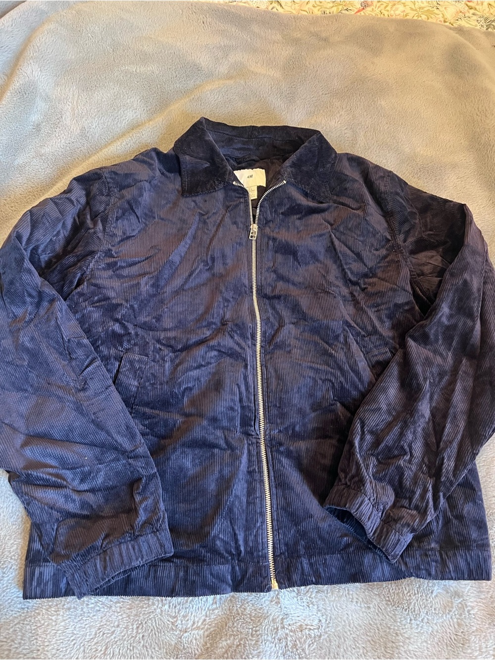 H&M Men's Deep Purple Bomber Jacket Full Zip Collar Solid Casual Regular Fit L